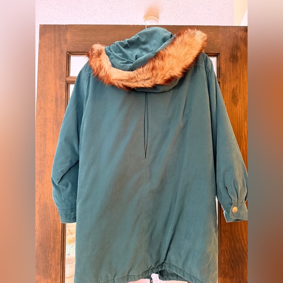 J. G. HOOK Coat Teal Size S Zip Parka Hooded Fur Trim Fox - Picture 7 of 11